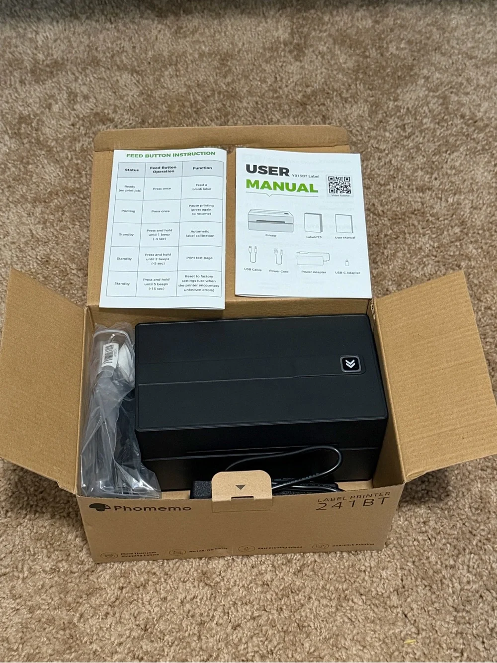 Compact Black Thermal Label Printer for Home Office and Shipping